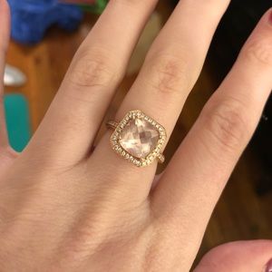 3 carat morganite ring rose gold diamond halo